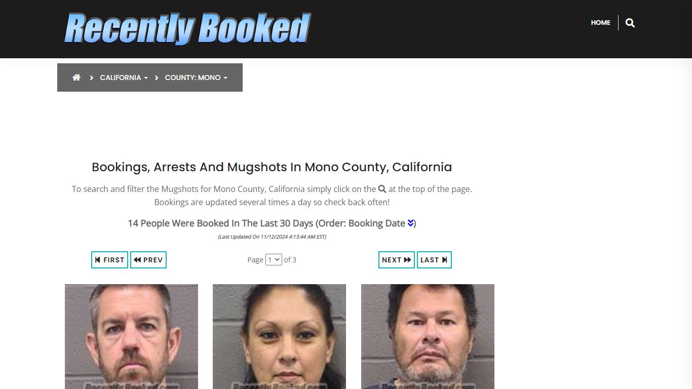 Bookings, Arrests and Mugshots in Mono County, California - Recently Booked