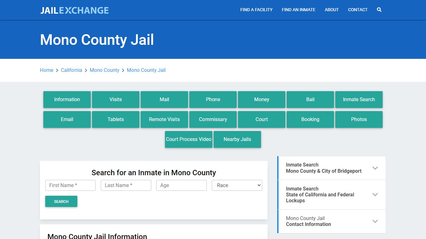 Mono County Jail Roster Lookup, CA, Inmate Search - Jail Exchange