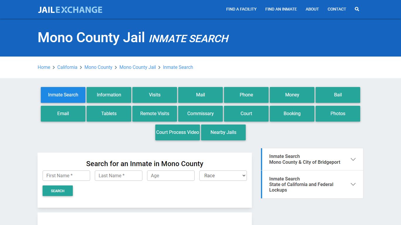 Mono County Jail, CA Inmate Search: Roster & Mugshots