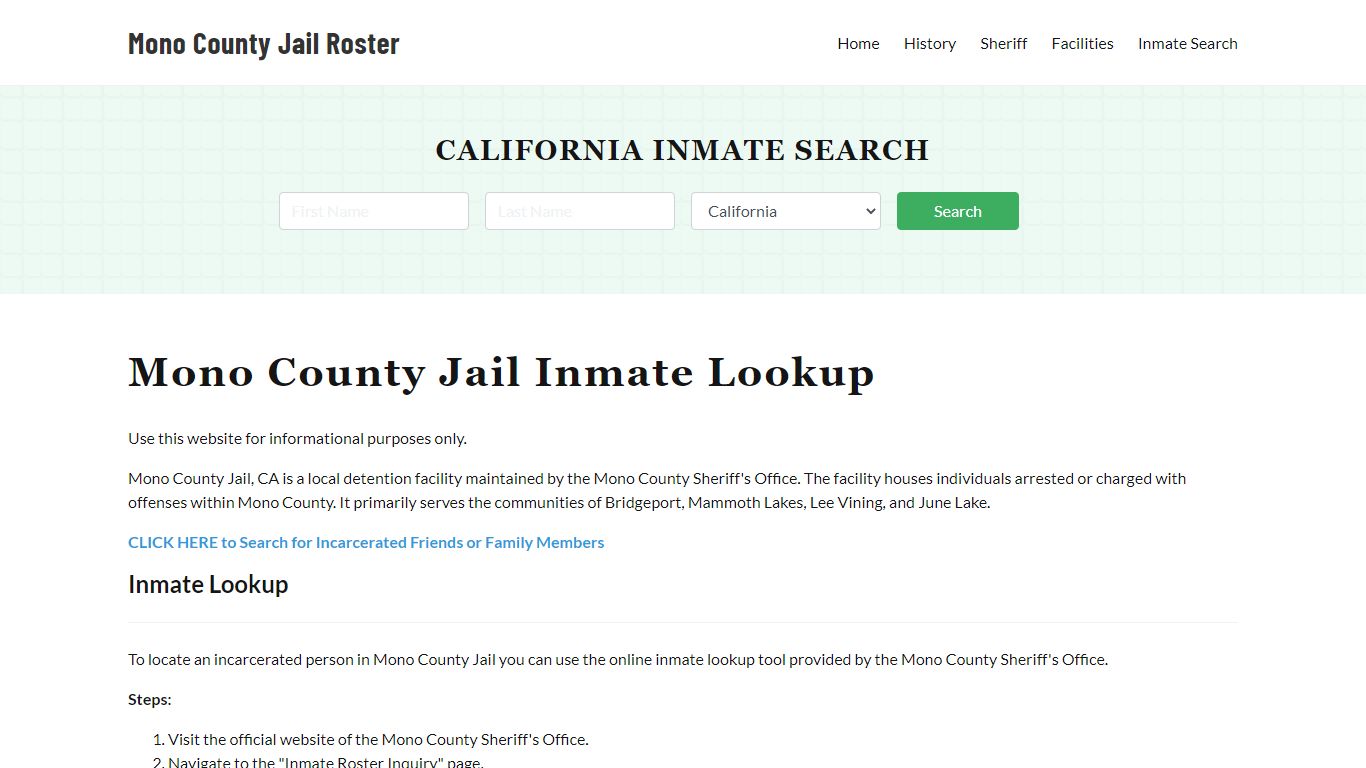 Mono County Jail Roster Lookup, CA, Inmate Search